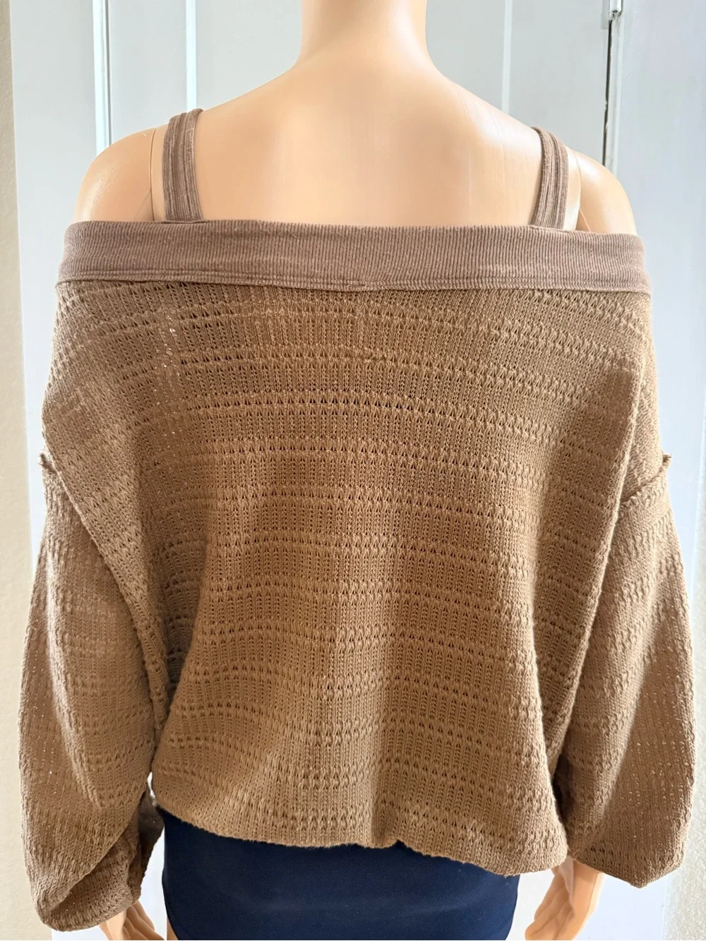 Free People Sistine Hacci Off The Shoulder Brown Sweater Size S/P